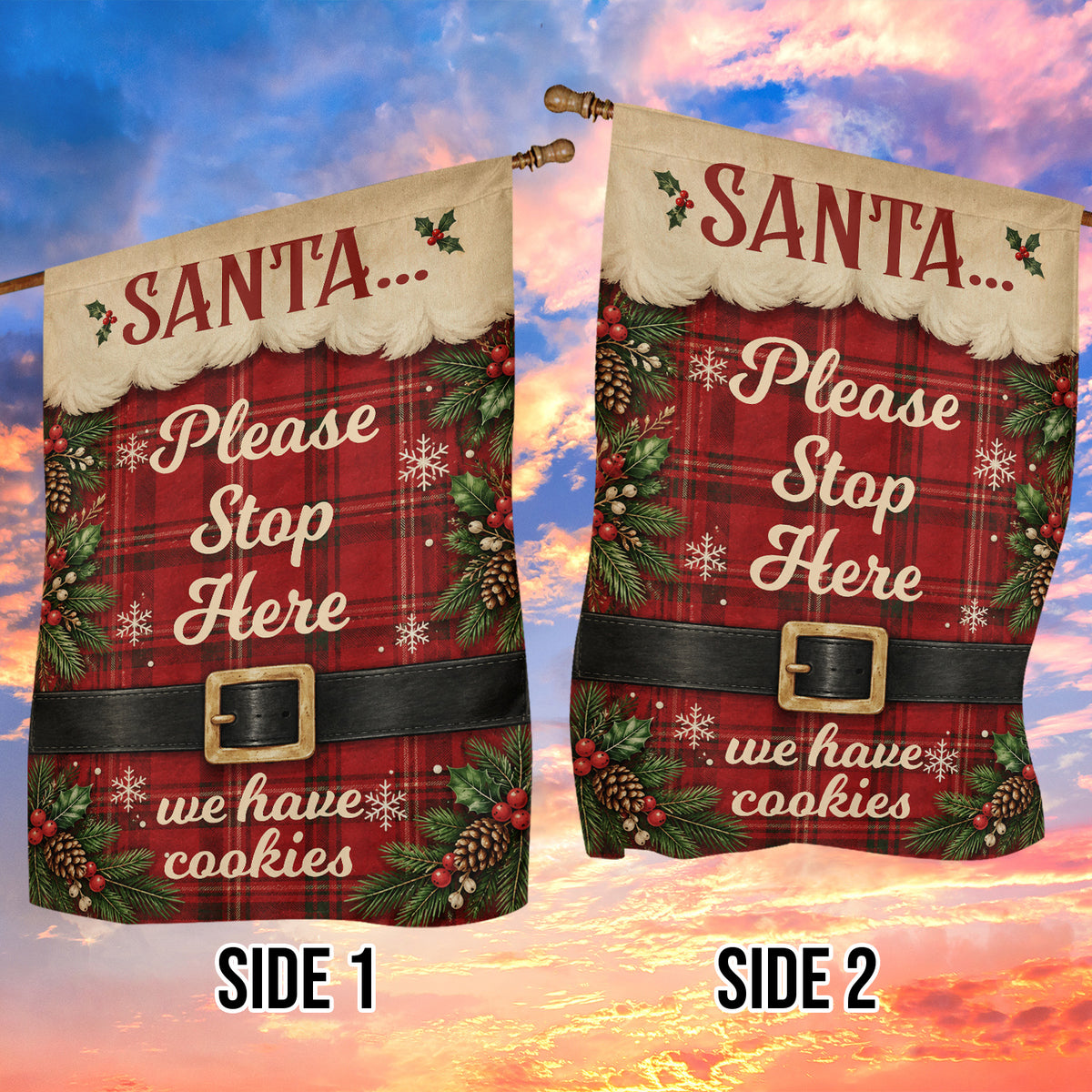 Funny Santa Please Stop Here Christmas Garden & House Flag, We Have Cookies Yard Flag, Xmas Gift