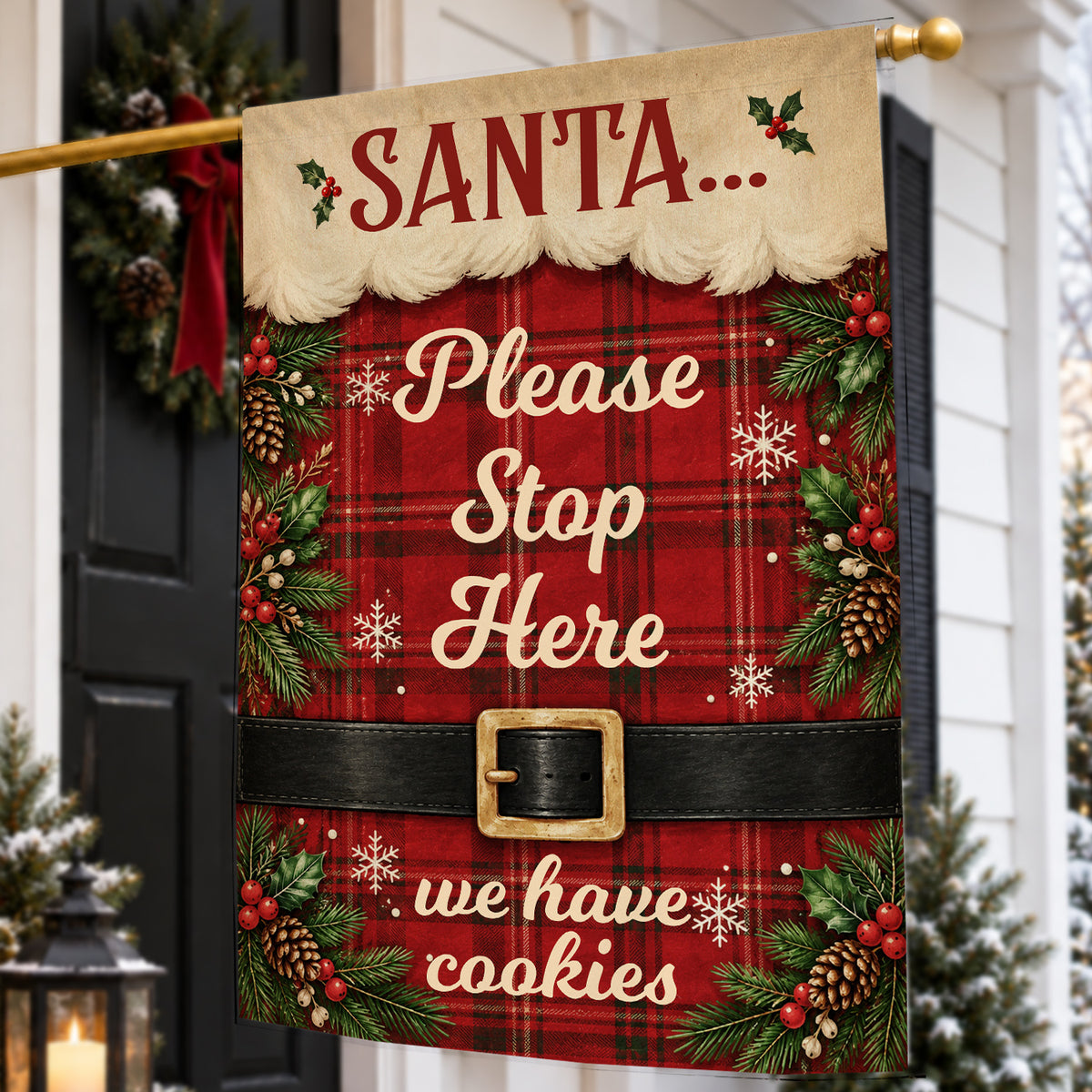 Funny Santa Please Stop Here Christmas Garden & House Flag, We Have Cookies Yard Flag, Xmas Gift