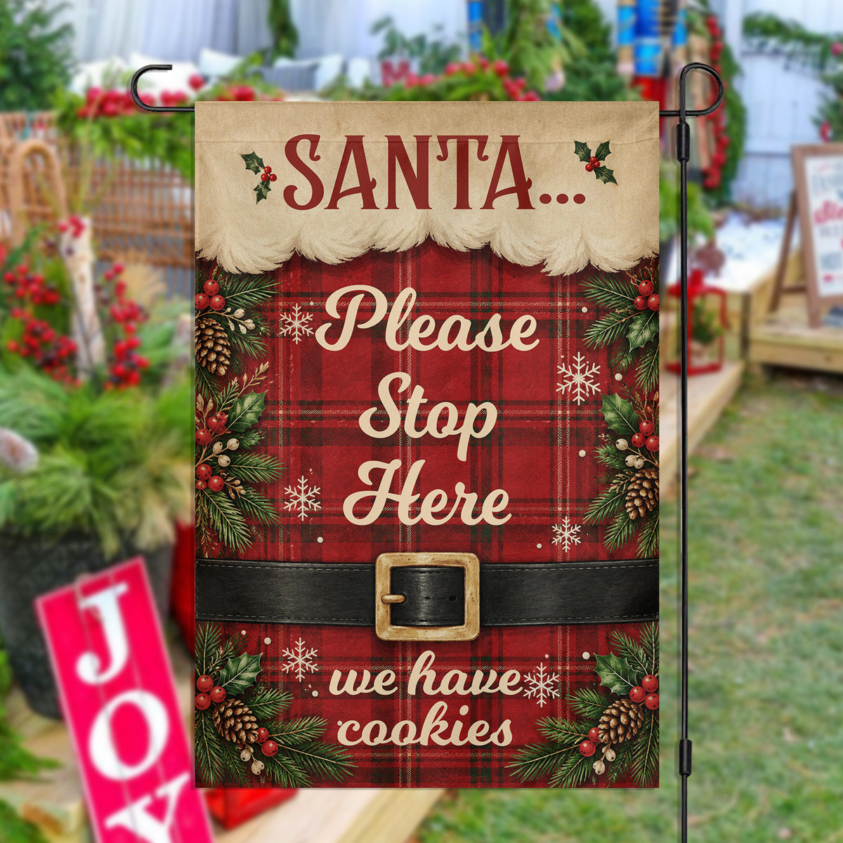 Funny Santa Please Stop Here Christmas Garden & House Flag, We Have Cookies Yard Flag, Xmas Gift