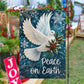 Peace On Earth Christmas Garden & House Flag, White Dove With Holly And Blue Snowflakes Yard Flag, Xmas Gift