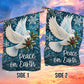 Peace On Earth Christmas Garden & House Flag, White Dove With Holly And Blue Snowflakes Yard Flag, Xmas Gift