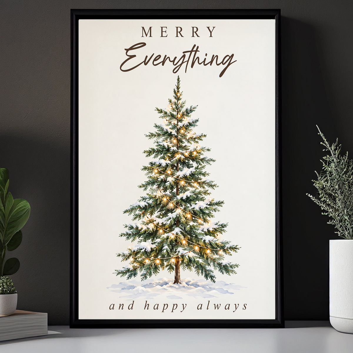 Christmas Tree Canvas Painting, Merry Everything And Happy Always Wall Art Decor, Xmas Quote Poster Gift