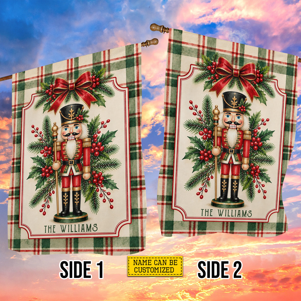 Personalized Christmas Nutcracker Garden & House Flag, Custom Family Name With Holly Yard Flag, Xmas Gift For Nutcracker Lover