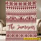 Personalized Christmas Fleece Blanket, Custom Family Name With Red And Cream Nordic Snowflake Woven Blanket, Xmas Sherpa Blanket Gift