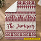 Personalized Christmas Fleece Blanket, Custom Family Name With Red And Cream Nordic Snowflake Woven Blanket, Xmas Sherpa Blanket Gift