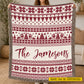 Personalized Christmas Fleece Blanket, Custom Family Name With Red And Cream Nordic Snowflake Woven Blanket, Xmas Sherpa Blanket Gift