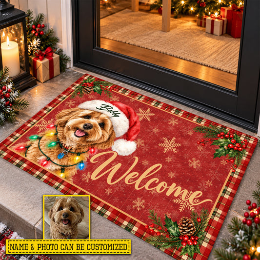 Personalized Christmas Dog Doormat, Santa Paws Says Welcome Doormat For Home Decor Housewarming, Xmas Welcome Mat Gift For Dog Lover