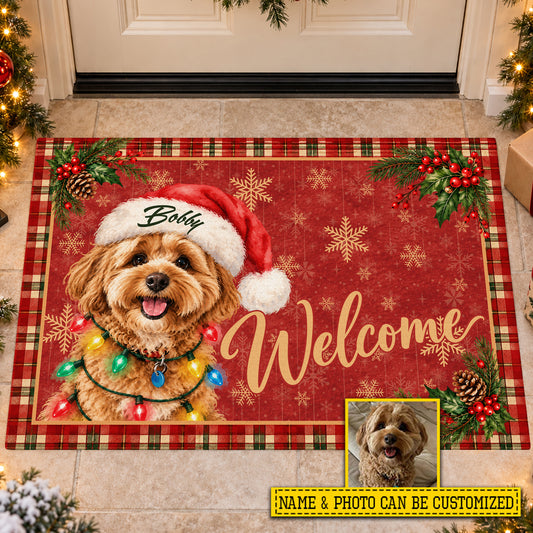 Personalized Christmas Dog Doormat, Santa Paws Says Welcome Doormat For Home Decor Housewarming, Xmas Welcome Mat Gift For Dog Lover