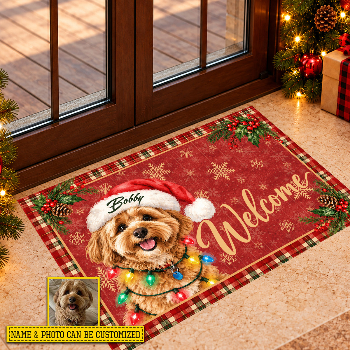 Personalized Christmas Dog Doormat, Santa Paws Says Welcome Doormat For Home Decor Housewarming, Xmas Welcome Mat Gift For Dog Lover