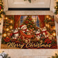 Merry Christmas Doormat, Four Cute Kittens With Santa Sleigh Doormat For Home Decor Housewarming, Xmas Welcome Mat Gift For Cat Lover