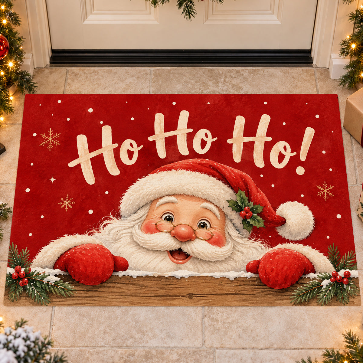 Funny Christmas Santa Doormat, Ho Ho Ho Cute Peeking Santa Claus Doormat For Home Decor Housewarming, Xmas Welcome Mat Gift