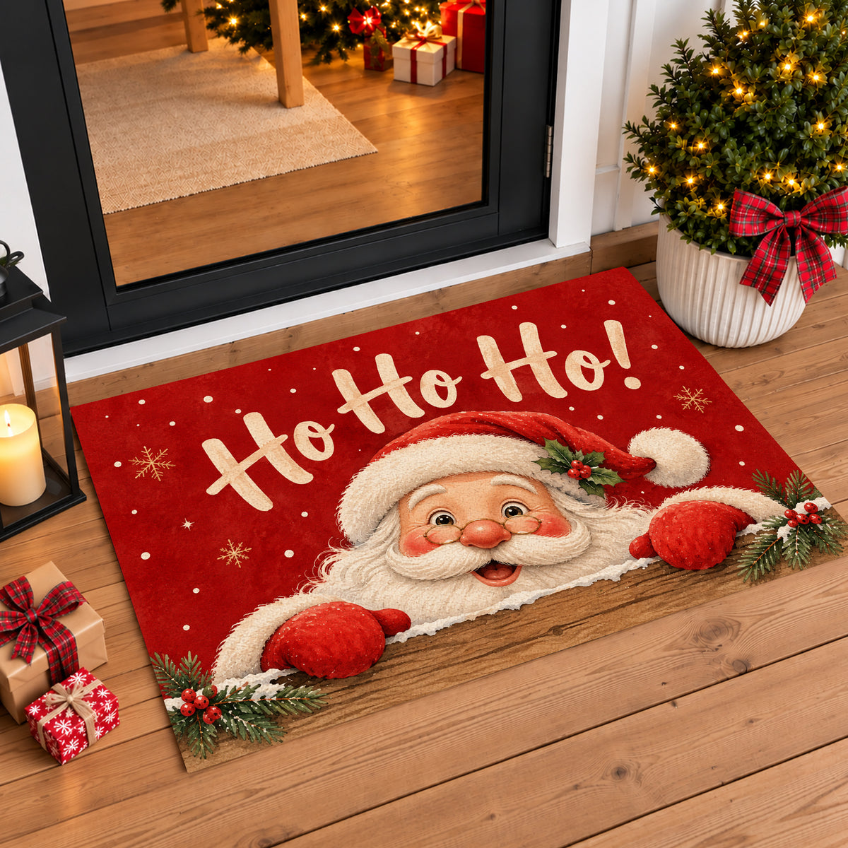 Funny Christmas Santa Doormat, Ho Ho Ho Cute Peeking Santa Claus Doormat For Home Decor Housewarming, Xmas Welcome Mat Gift