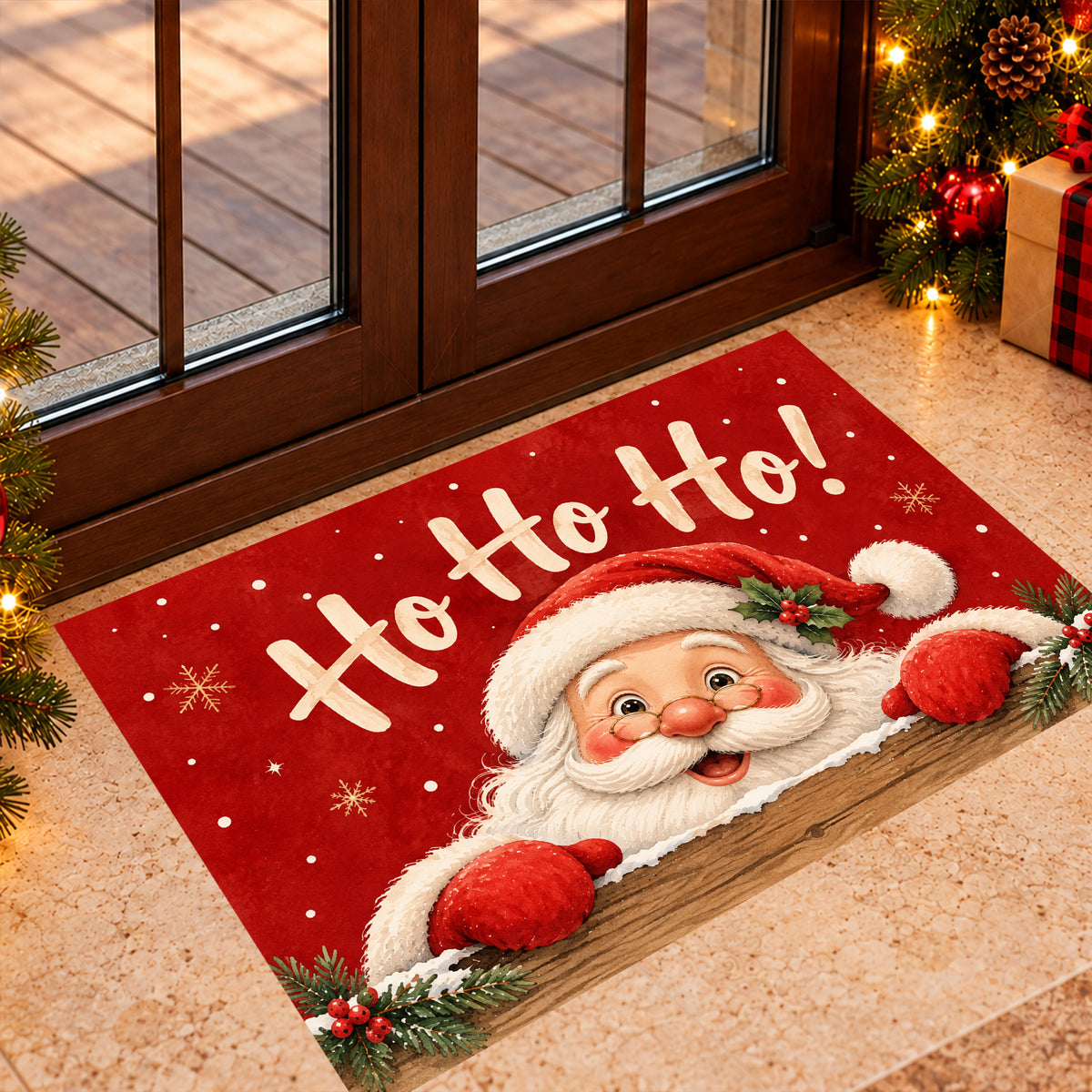 Funny Christmas Santa Doormat, Ho Ho Ho Cute Peeking Santa Claus Doormat For Home Decor Housewarming, Xmas Welcome Mat Gift
