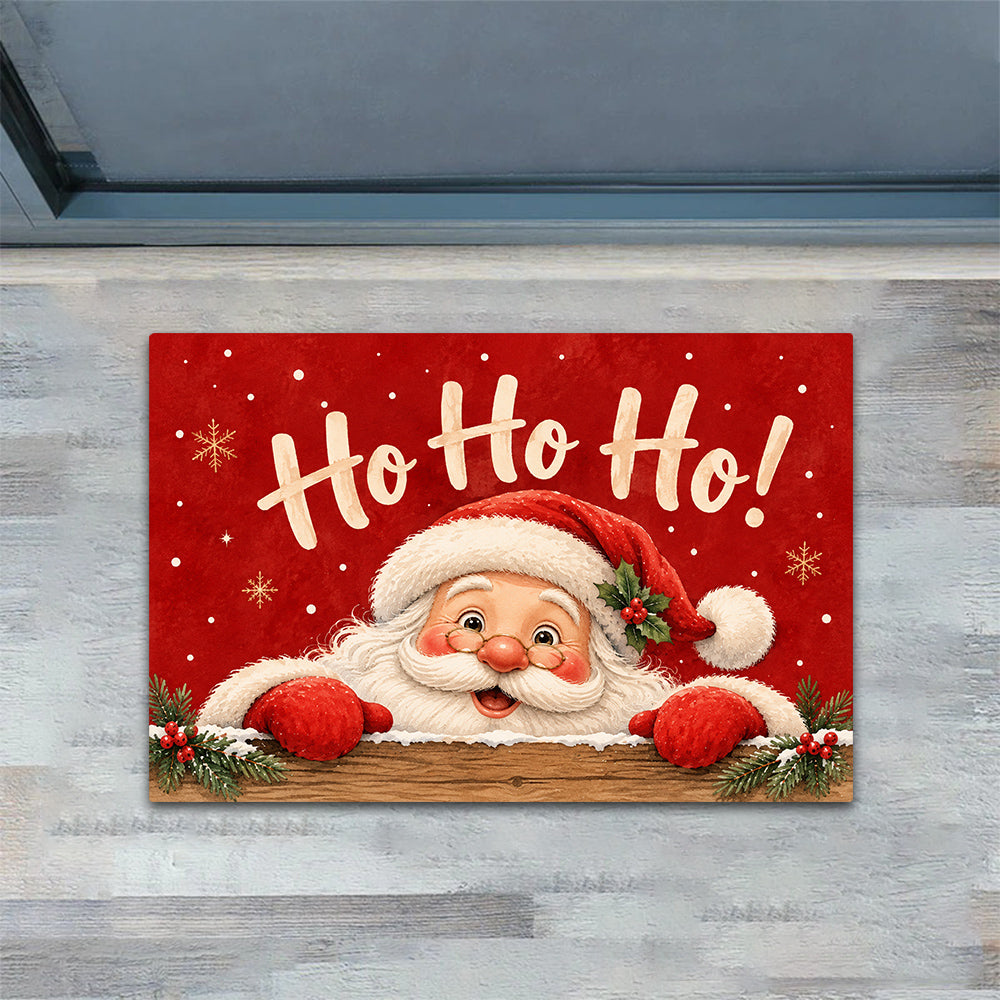 Funny Christmas Santa Doormat, Ho Ho Ho Cute Peeking Santa Claus Doormat For Home Decor Housewarming, Xmas Welcome Mat Gift