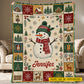 Personalized Christmas Snowman Fleece Blanket, Winter Throw With Vintage Folk Border Woven Blanket, Xmas Sherpa Blanket Gift For Snowman Lover