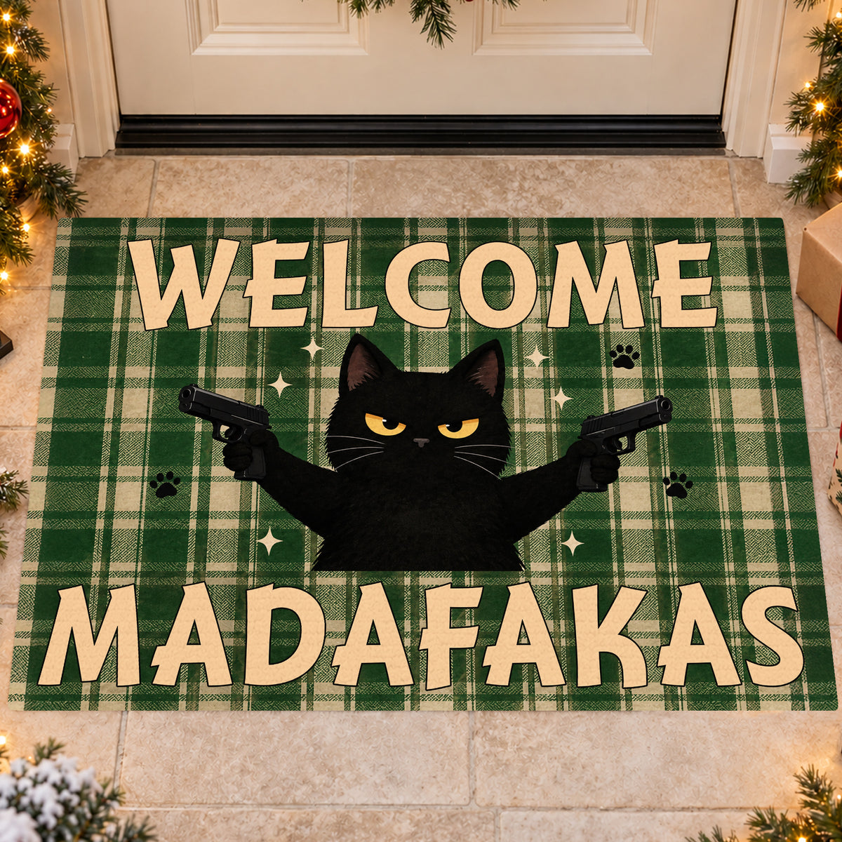 Funny Cat Doormat, Welcome Madafakas Doormat For Home Decor Housewarming, Welcome Mat Gift For Cat Lover