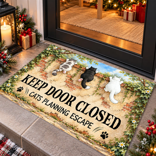 Funny Cat Doormat, Keep Door Closed Cats Planning Escape Doormat For Home Decor Housewarming, Welcome Mat Gift For Cat Lover