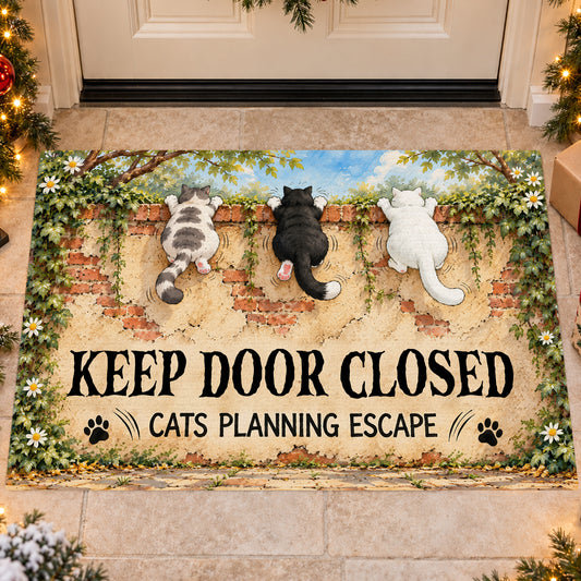 Funny Cat Doormat, Keep Door Closed Cats Planning Escape Doormat For Home Decor Housewarming, Welcome Mat Gift For Cat Lover