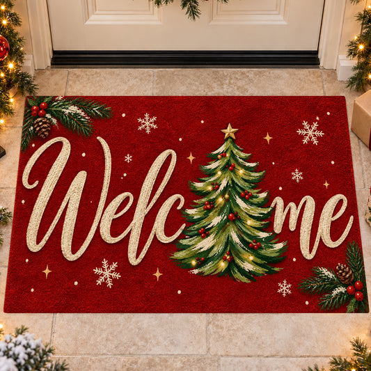Christmas Welcome Doormat, Decorated Christmas Tree With Snowflakes Doormat For Home Decor Housewarming, Xmas Welcome Mat Gift