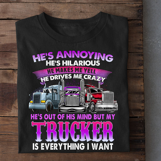 Funny Valentine's Day Trucker T-shirt, He Makes Me Yell Drives Me Crazy, Valentines Gift For Your Love, Truck Drivers Tees