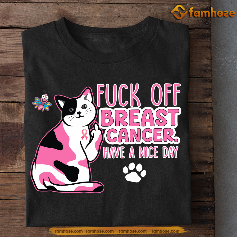 Funny Cat T-shirt, Fuck Off Breast Cancer, Gift For Cat Lovers Who Support Breast Cancer Awareness