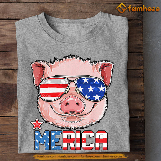 July 4th Cool Pig T-shirt, Merica Pig With Glasses USA Flag Patriotic Tees, Independence Day Gift For Pig Lovers, Farmers