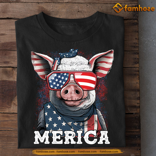 July 4th Cool Pig T-shirt, Merica Pig Patriotic Tees, Independence Day Gift For Pig Lovers, Farmers