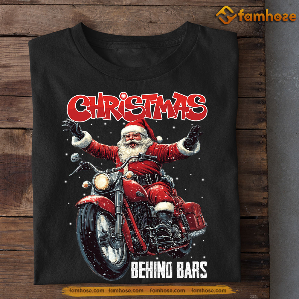 Funny Christmas Biker T-shirt, Christmas Behind Bars, Xmas Gift For Motorcycle Lovers