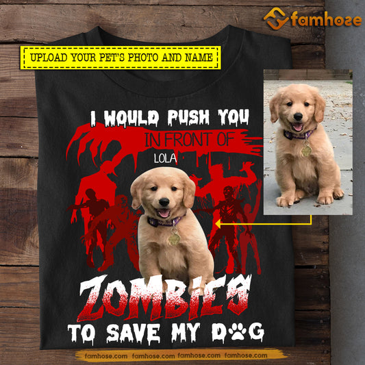 Personalized Halloween Labrador Dog T-shirt, I Would Push You In Front Of Zombies, Spooky Season Gift For Dog Lovers