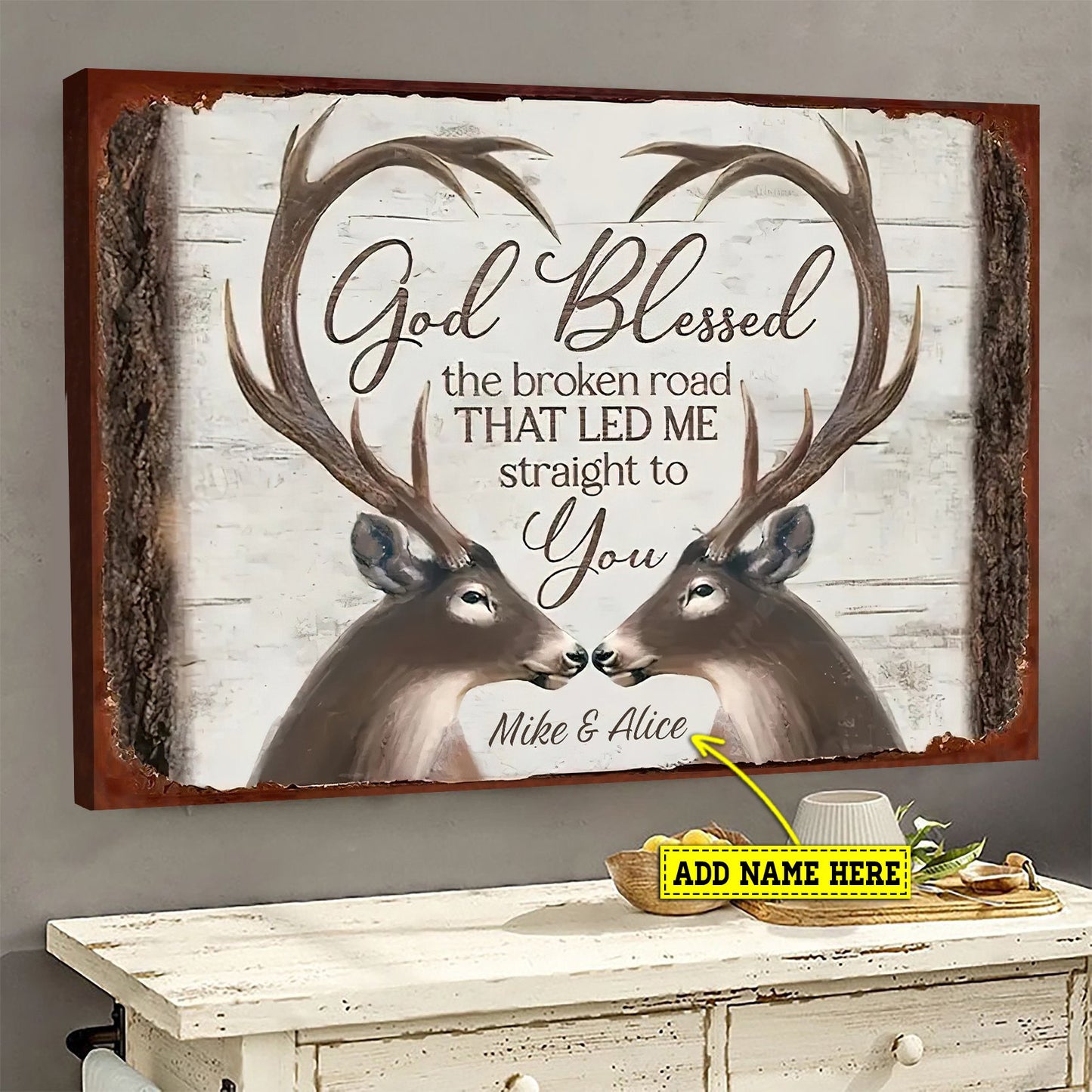 Personalized Gift For Your Love, God Blessed, Valentine's Day Couple Canvas Painting, Love Wall Art Decor - Valentines Poster Gift Deer Lovers