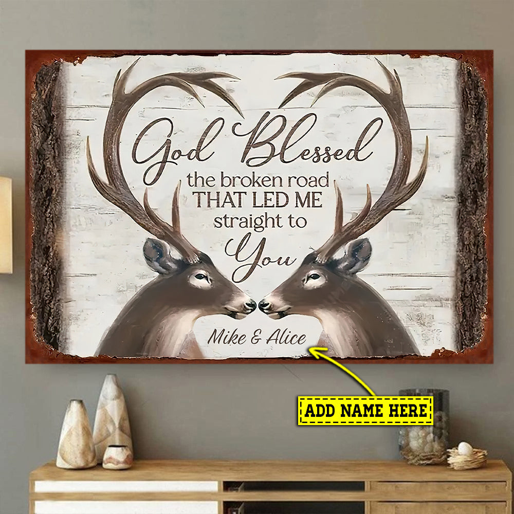 Personalized Gift For Your Love, God Blessed, Valentine's Day Couple Canvas Painting, Love Wall Art Decor - Valentines Poster Gift Deer Lovers