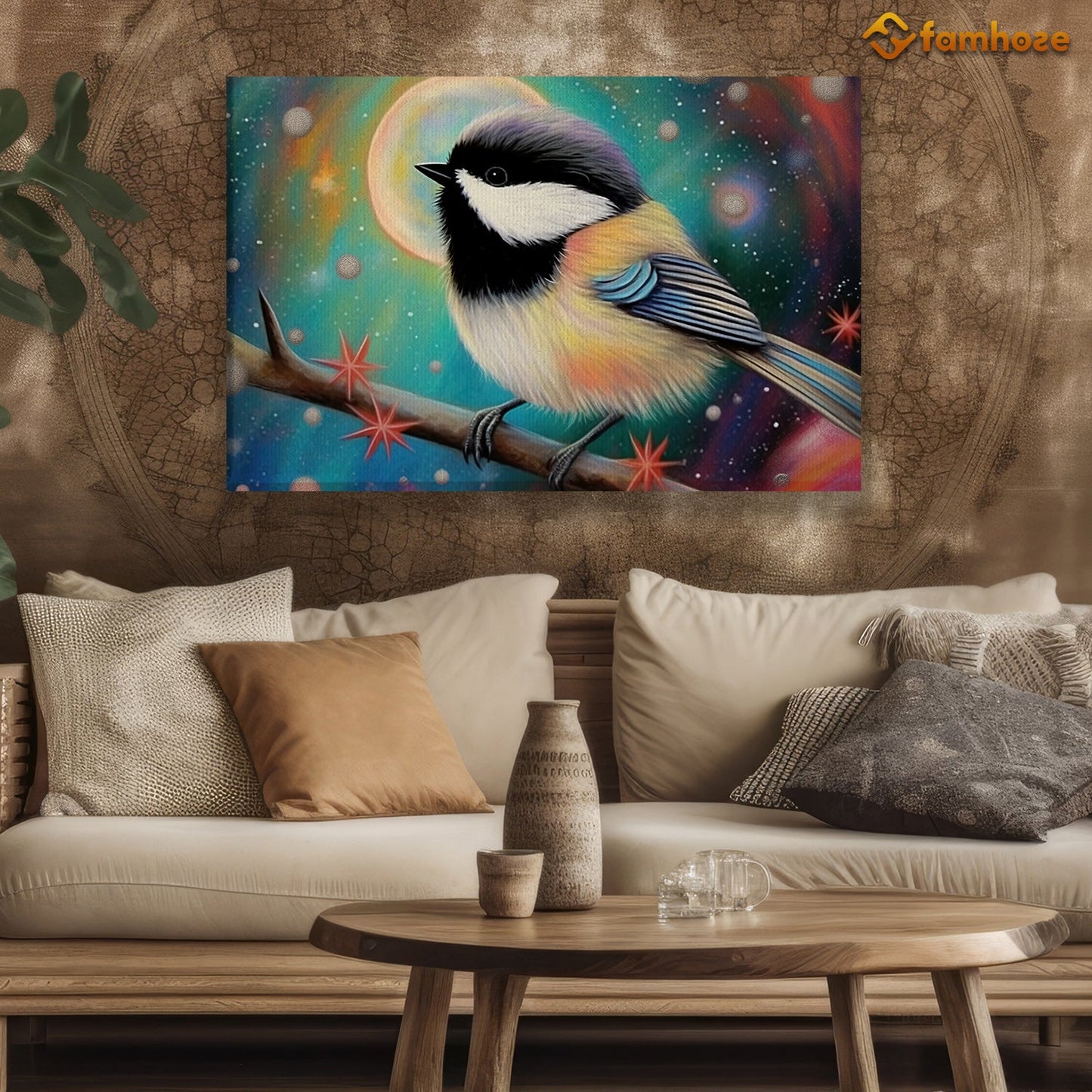 Dreamy Chickadee, Bird Canvas Painting, Color Bird Wall Art Decor - Pop Bird Poster Gift