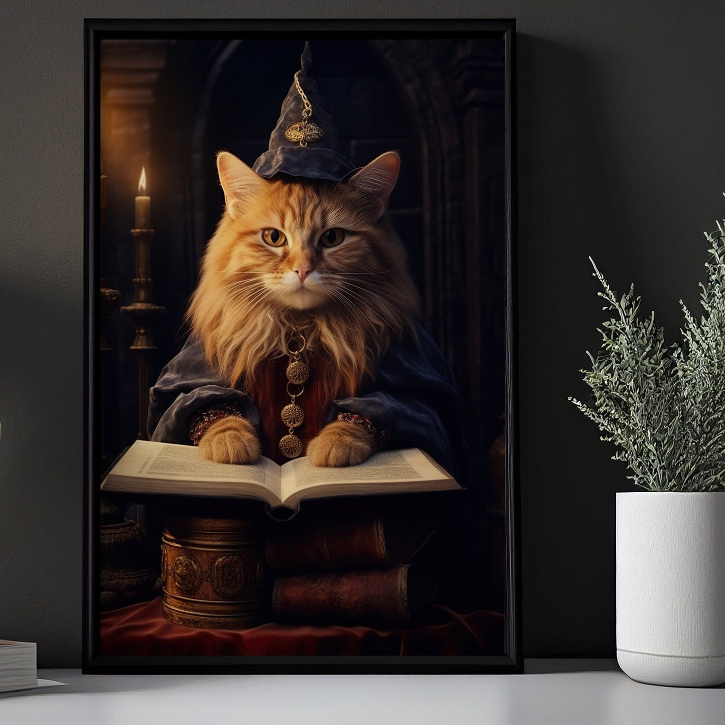 Vintage Magical Cat Witch Spooky Halloween Canvas Painting, Wall Art Decor - Cat Halloween Poster Gift