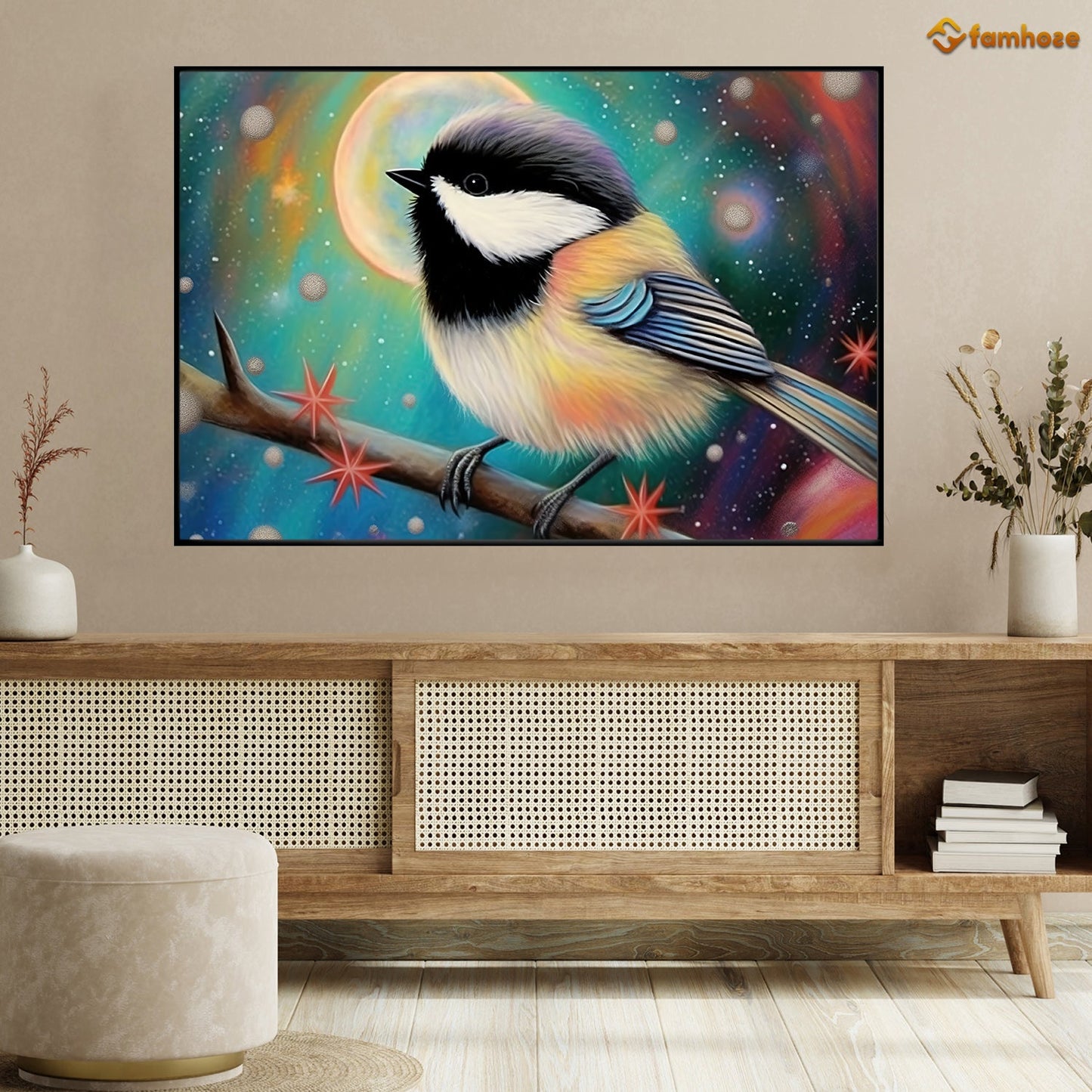 Dreamy Chickadee, Bird Canvas Painting, Color Bird Wall Art Decor - Pop Bird Poster Gift