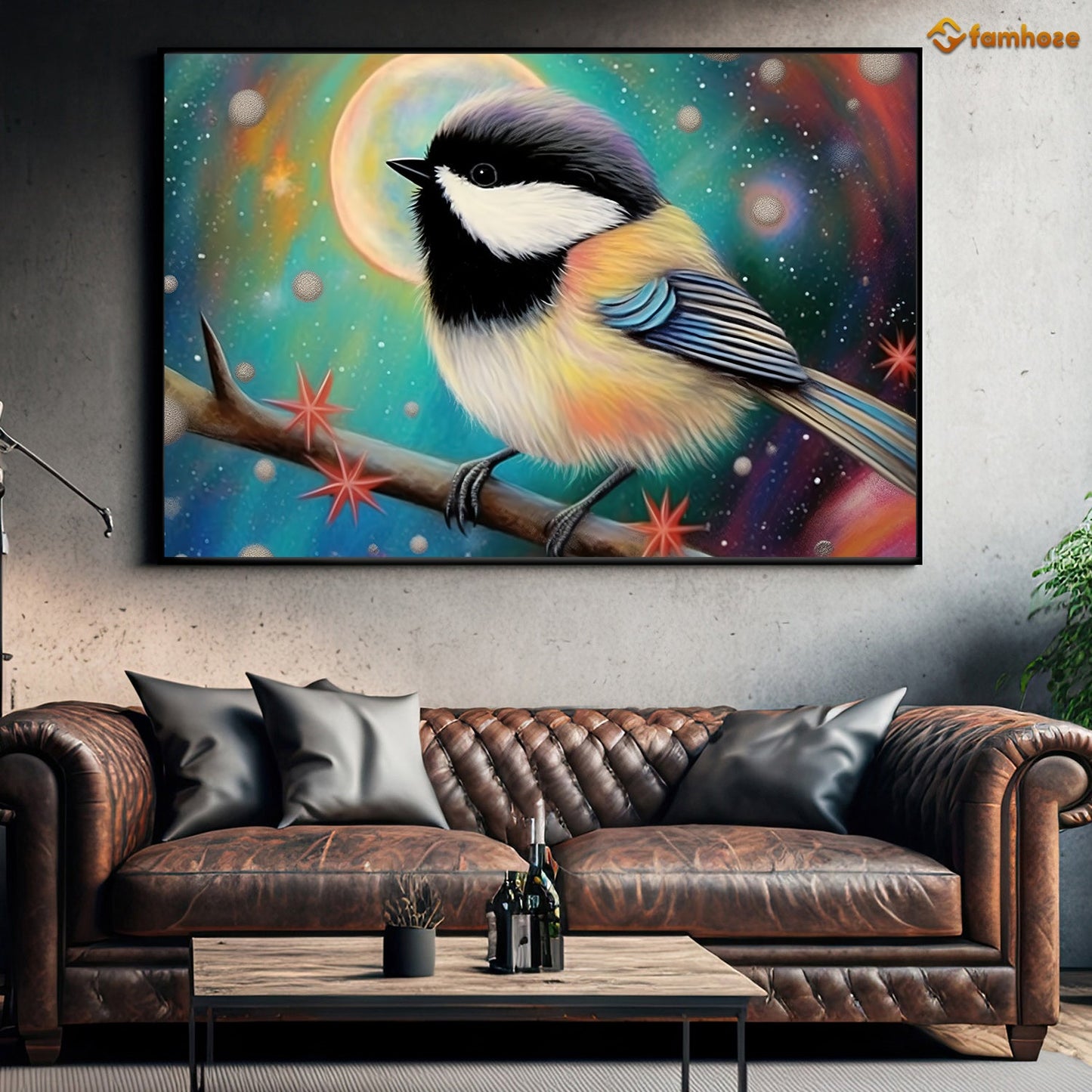 Dreamy Chickadee, Bird Canvas Painting, Color Bird Wall Art Decor - Pop Bird Poster Gift