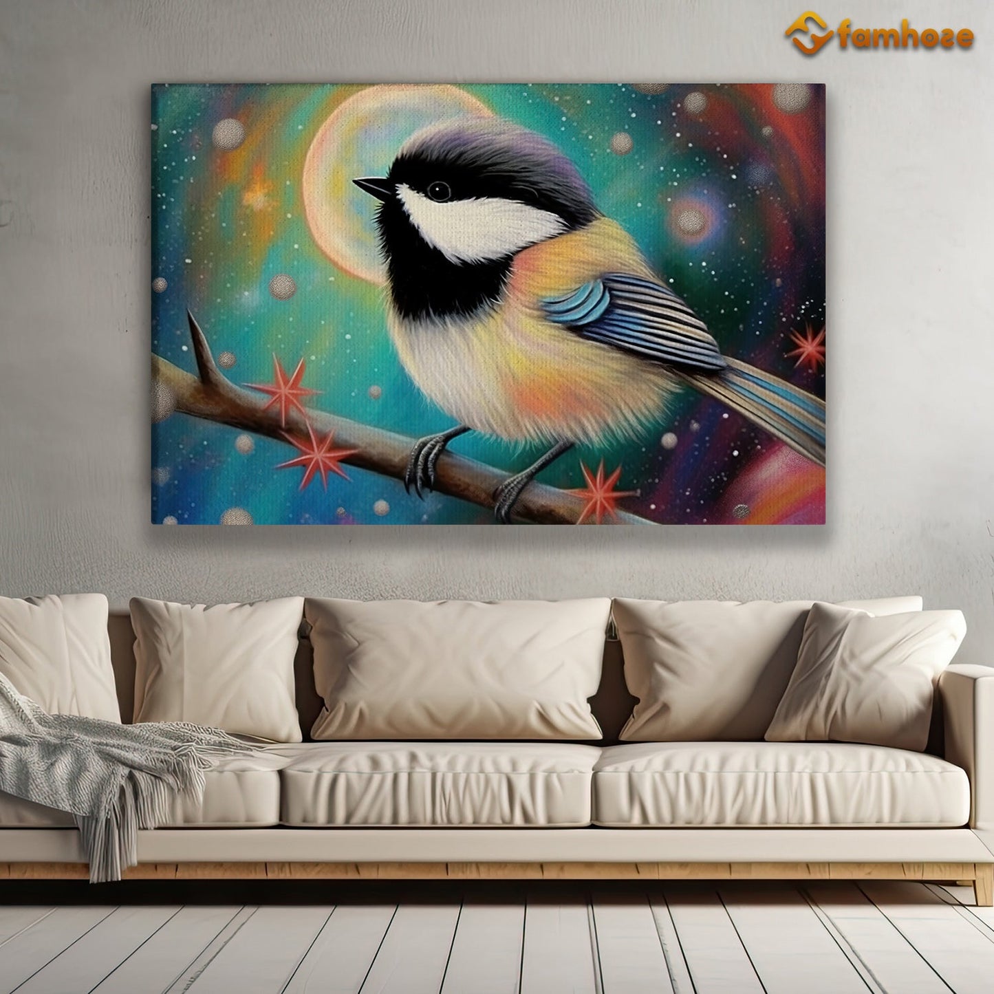 Dreamy Chickadee, Bird Canvas Painting, Color Bird Wall Art Decor - Pop Bird Poster Gift