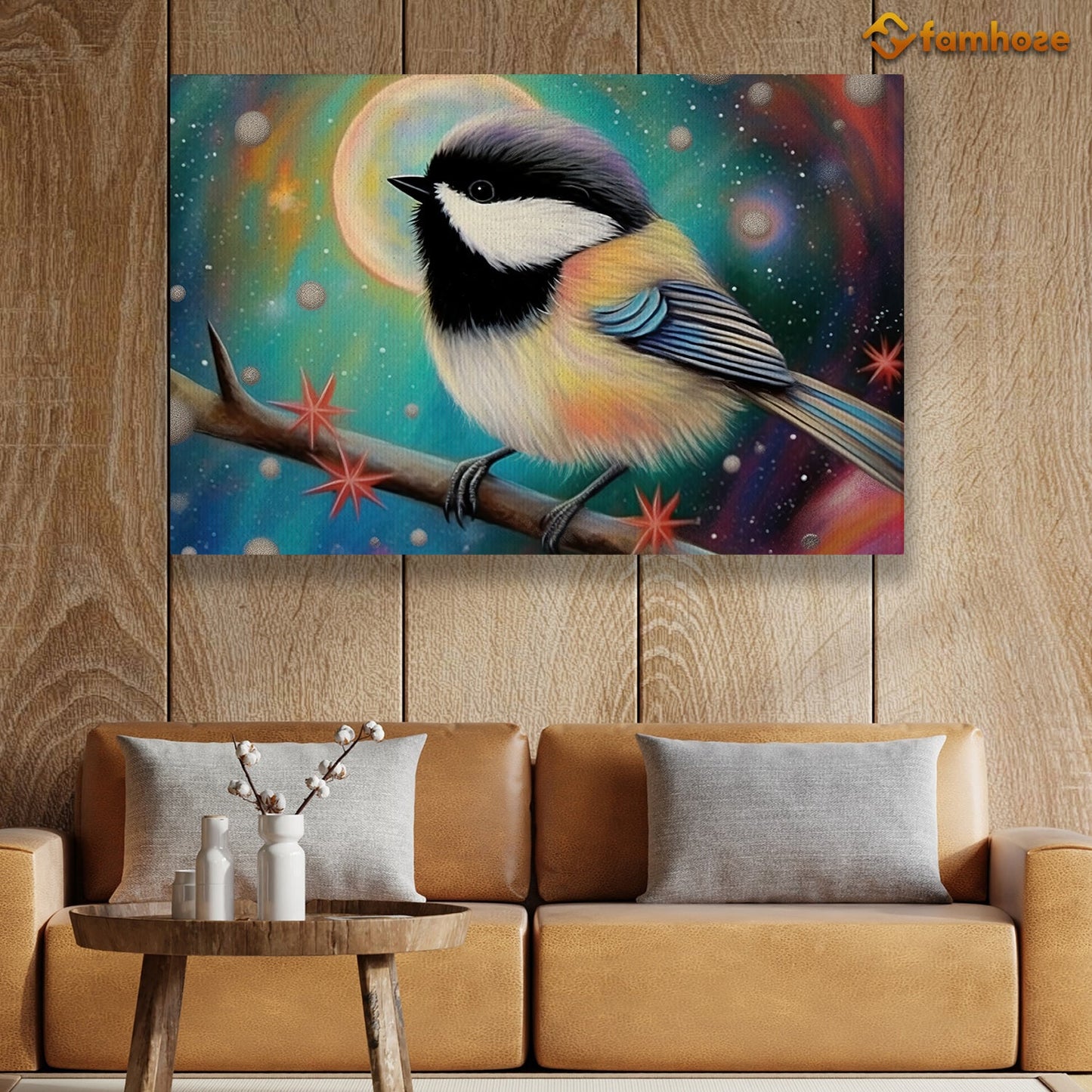 Dreamy Chickadee, Bird Canvas Painting, Color Bird Wall Art Decor - Pop Bird Poster Gift