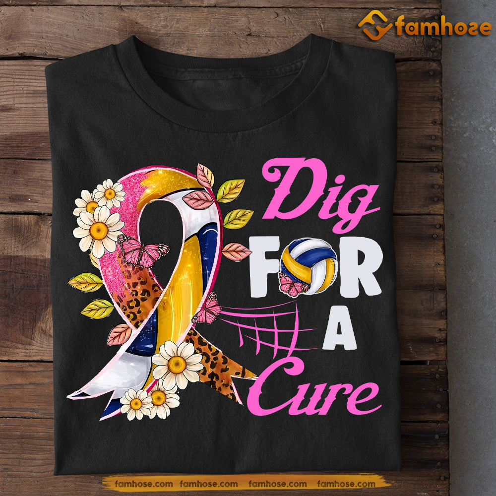 Volleyball T-shirt, Dig For A Cure, Gift For Volleyball Lovers Who Support Breast Cancer Awareness