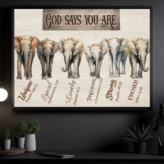 God Says You Are Unique Special Strong, Elephant Canvas Painting, Wall Art Decor - Elephant Poster Gift