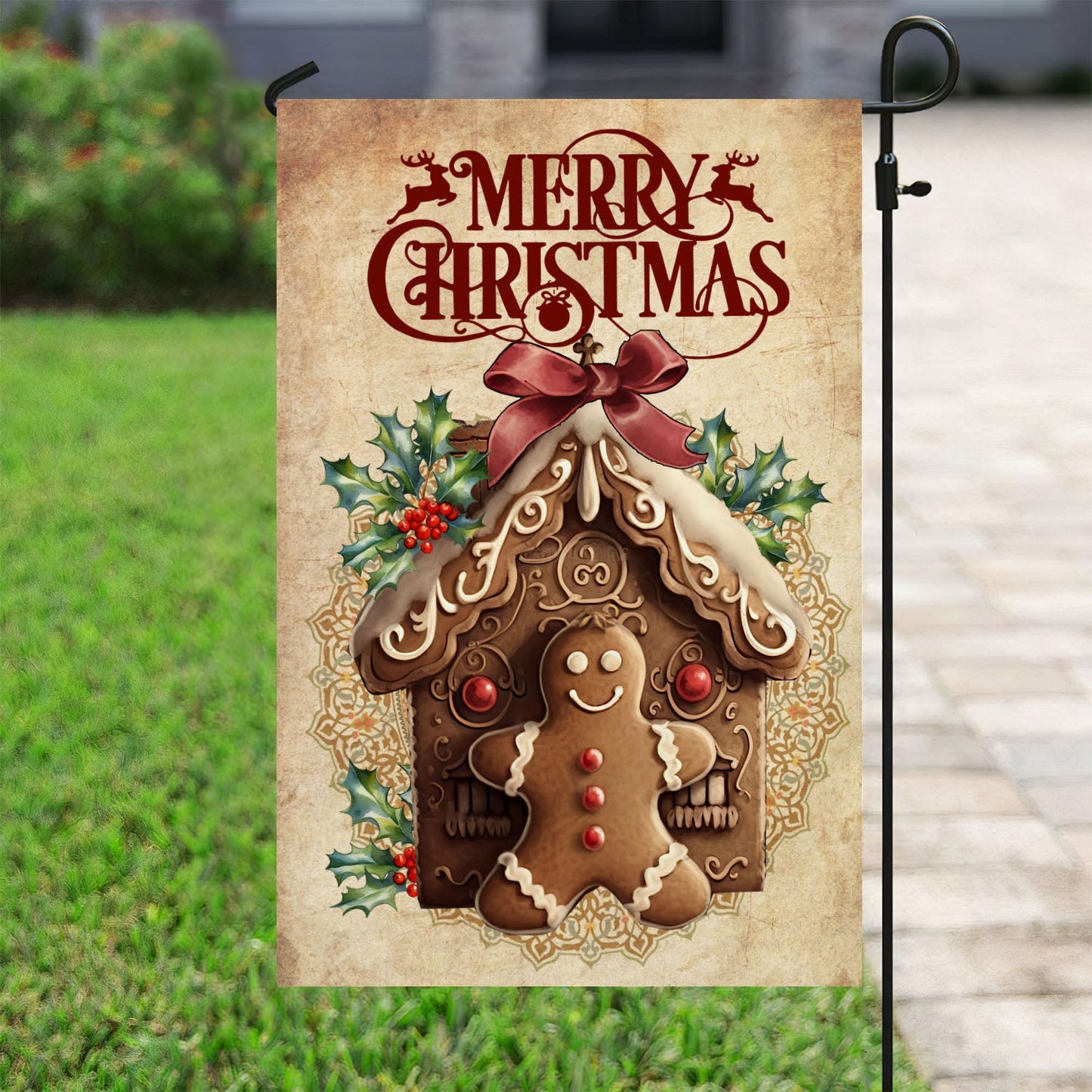 Merry Christmas, Gingerbread Xmas Brighten Garden Flag & House Flag, Christmas Flag Gift Gingerbread Lovers