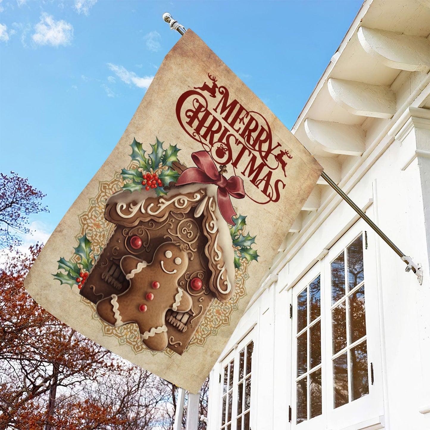 Merry Christmas, Gingerbread Xmas Brighten Garden Flag & House Flag, Christmas Flag Gift Gingerbread Lovers