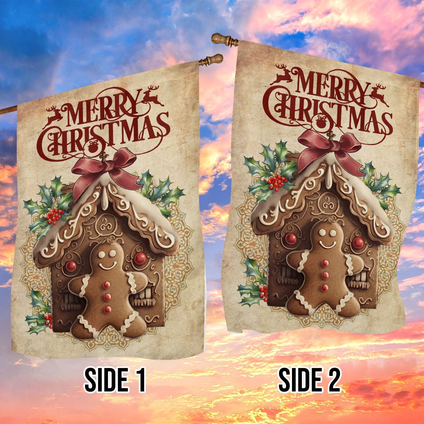 Merry Christmas, Gingerbread Xmas Brighten Garden Flag & House Flag, Christmas Flag Gift Gingerbread Lovers