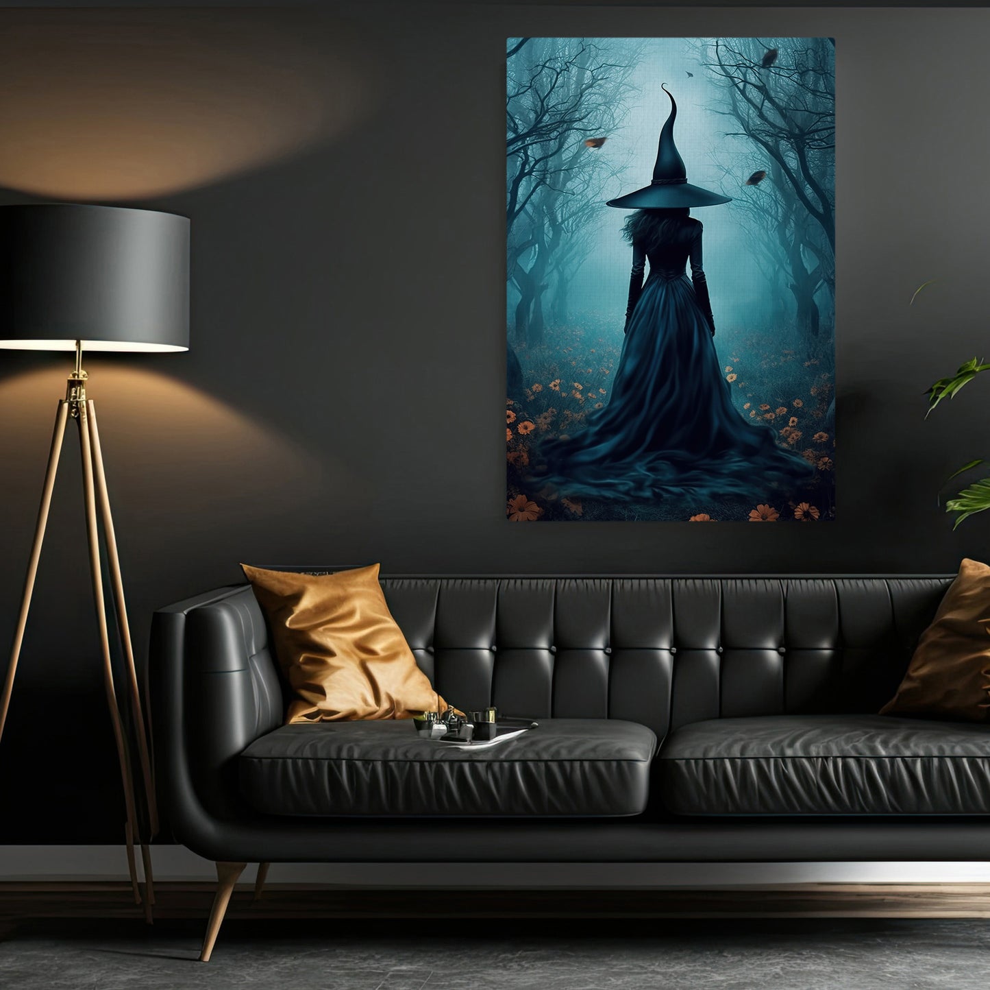 The Witch Twilight Dark Forest Vintage Gothic Spooky Canvas Painting, Witches Wall Art Decor - Dark Academia Witchy Poster Gift