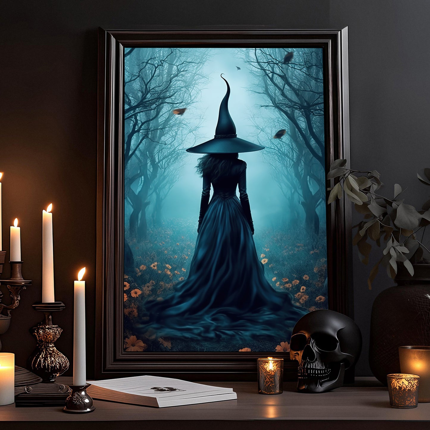 The Witch Twilight Dark Forest Vintage Gothic Spooky Canvas Painting, Witches Wall Art Decor - Dark Academia Witchy Poster Gift