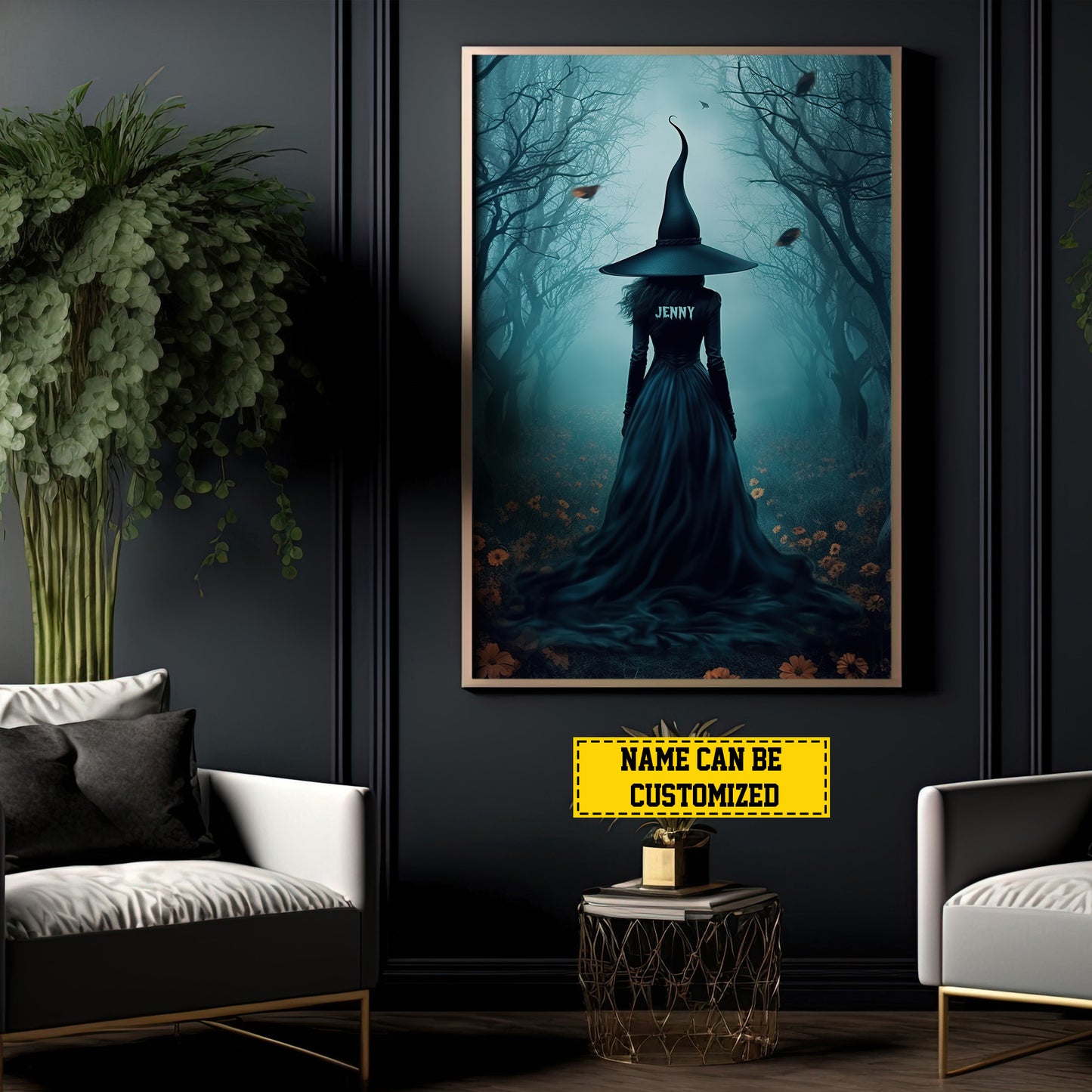 Personalized Witches Canvas Painting, Autumn Whispering Witches, Spooky Season Wall Art Decor, Halloween Poster Gift For Witch Lovers