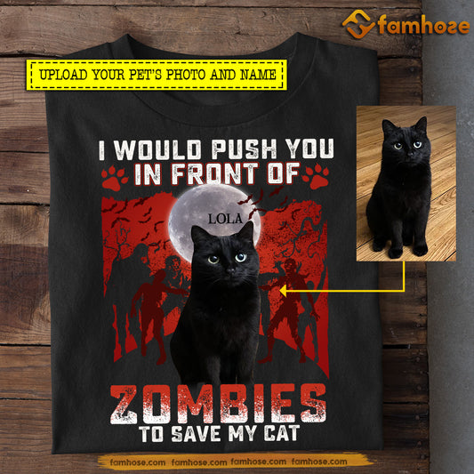 Personalized Halloween Cat T-shirt, In Front Of Zombies To Save My Cat, Spooky Season Gift For Cat Lovers