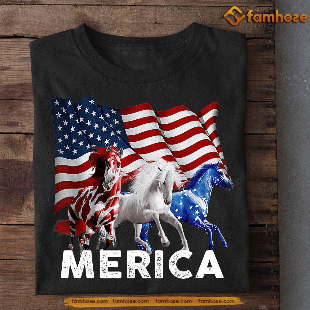 July 4th Horse T-shirt, Merica Horse Bring USA Flag Horse Patriotic Tees, Independence Day Gift For Horse Lovers, Horse Riders