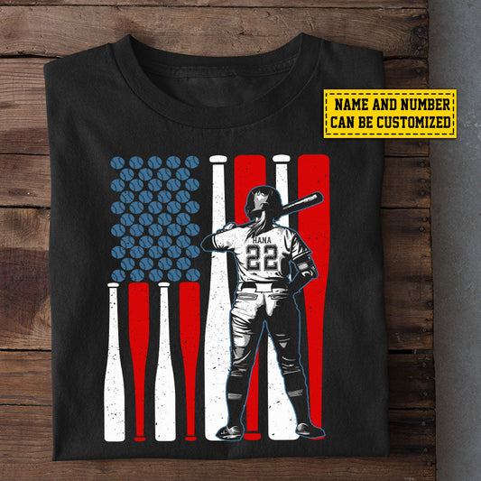 Personalized Softball Girl T-shirt, July 4th America Flag Softball, Independence Day Gift For Softball Girl Lovers, Softball Players