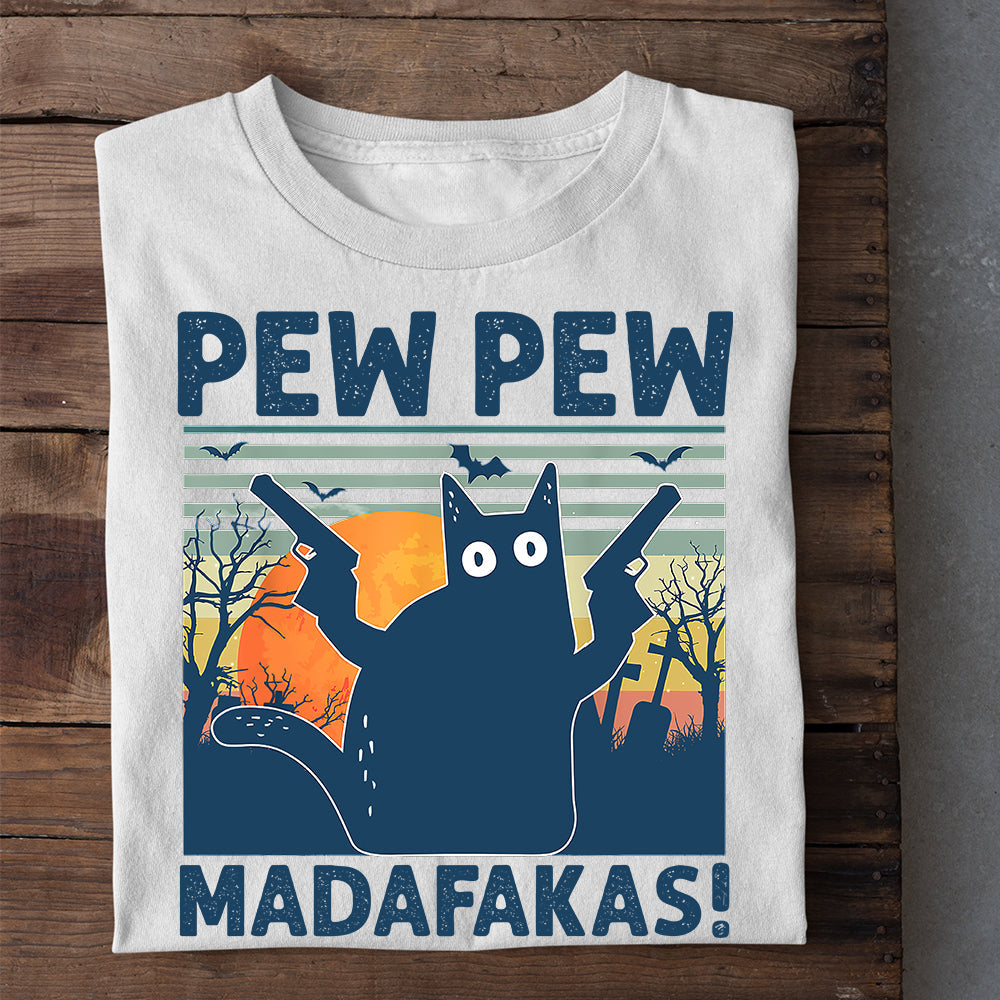 Cool Halloween Cat T-shirt, Pew Pew, Gift For Cat Lovers, Cat Owners, Cat Tees