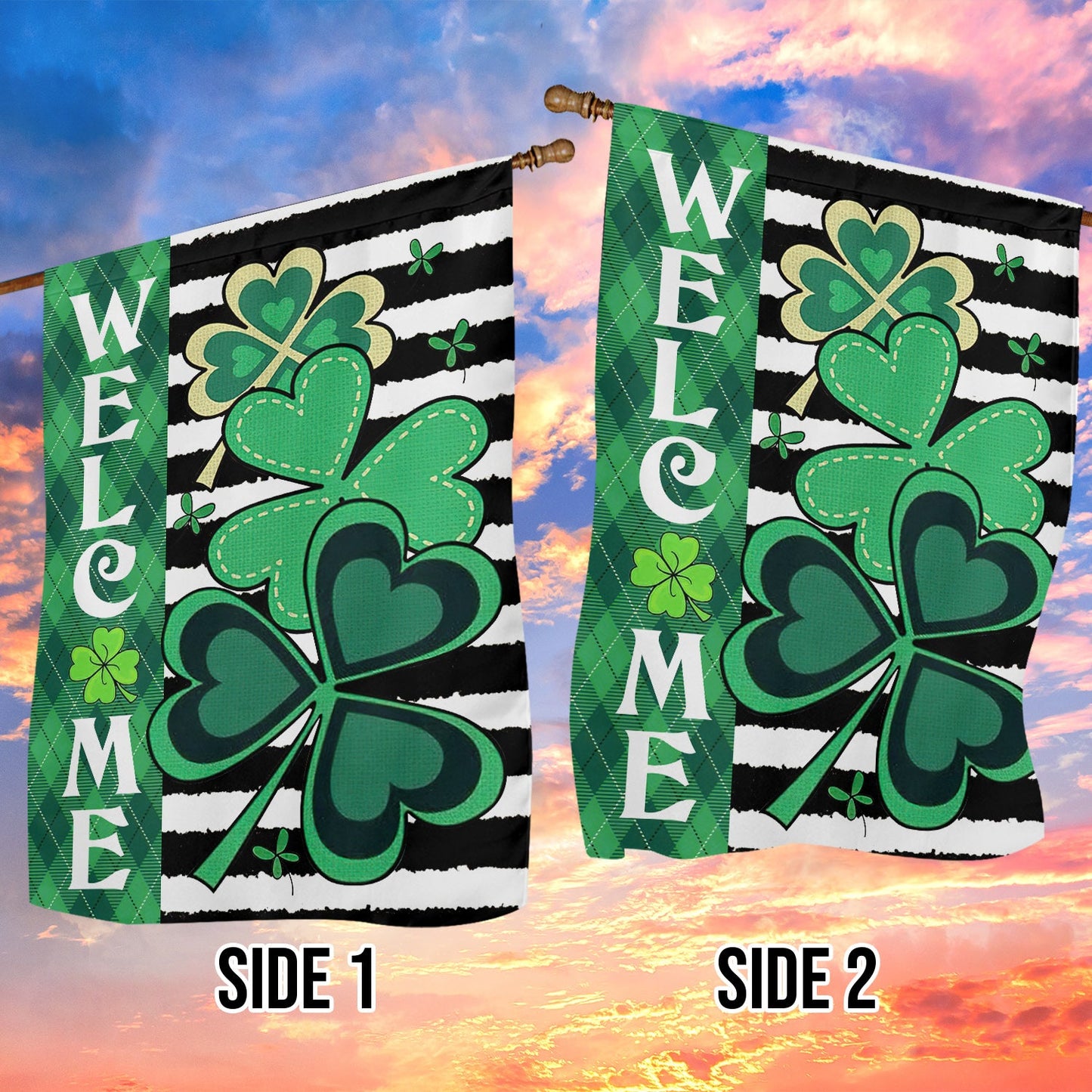 Welcome Shamrocks, St Patrick's Day Garden Flag & House Flag Gift, St Patricks Day Irish Outdoor Decoration